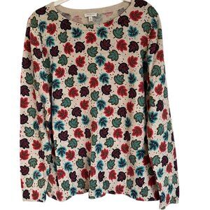 Talbots fall leaves blue red  green crew neck pull over Sz M